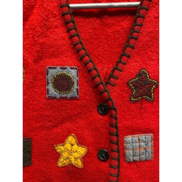 Marisa Christina Christmas Vest 100% Wool Patchwork EUC XL - Picture 3 of 7